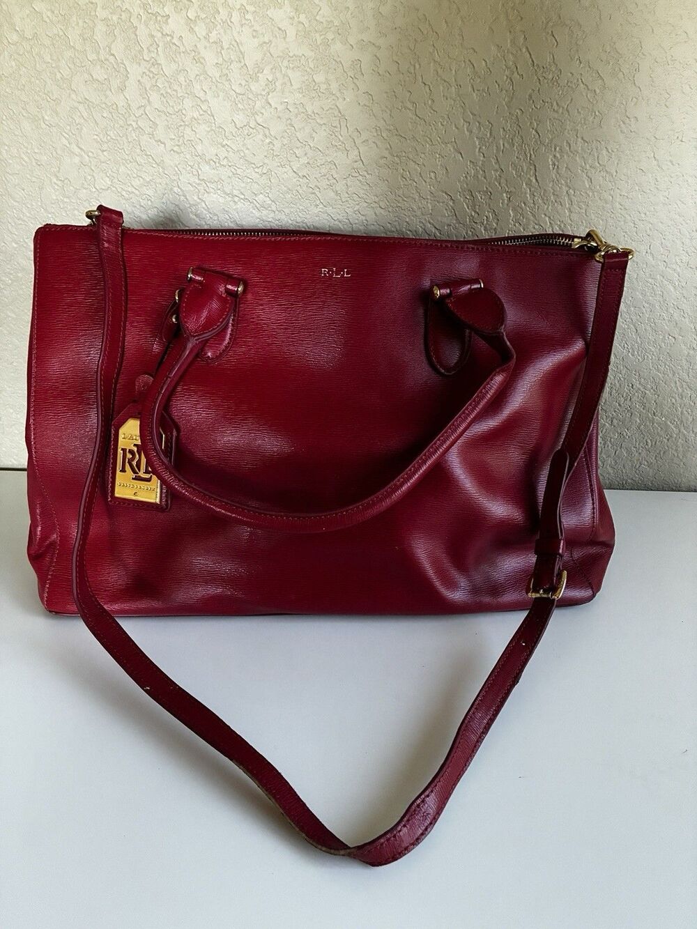 Lauren Ralph Lauren Newbury Double Zip Red Leather Satchel